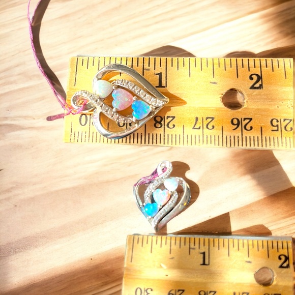 Gorgeous Vintage Triple Opal & CZ Diamond Heart Sterling Silver Pendant - Picture 6 of 8